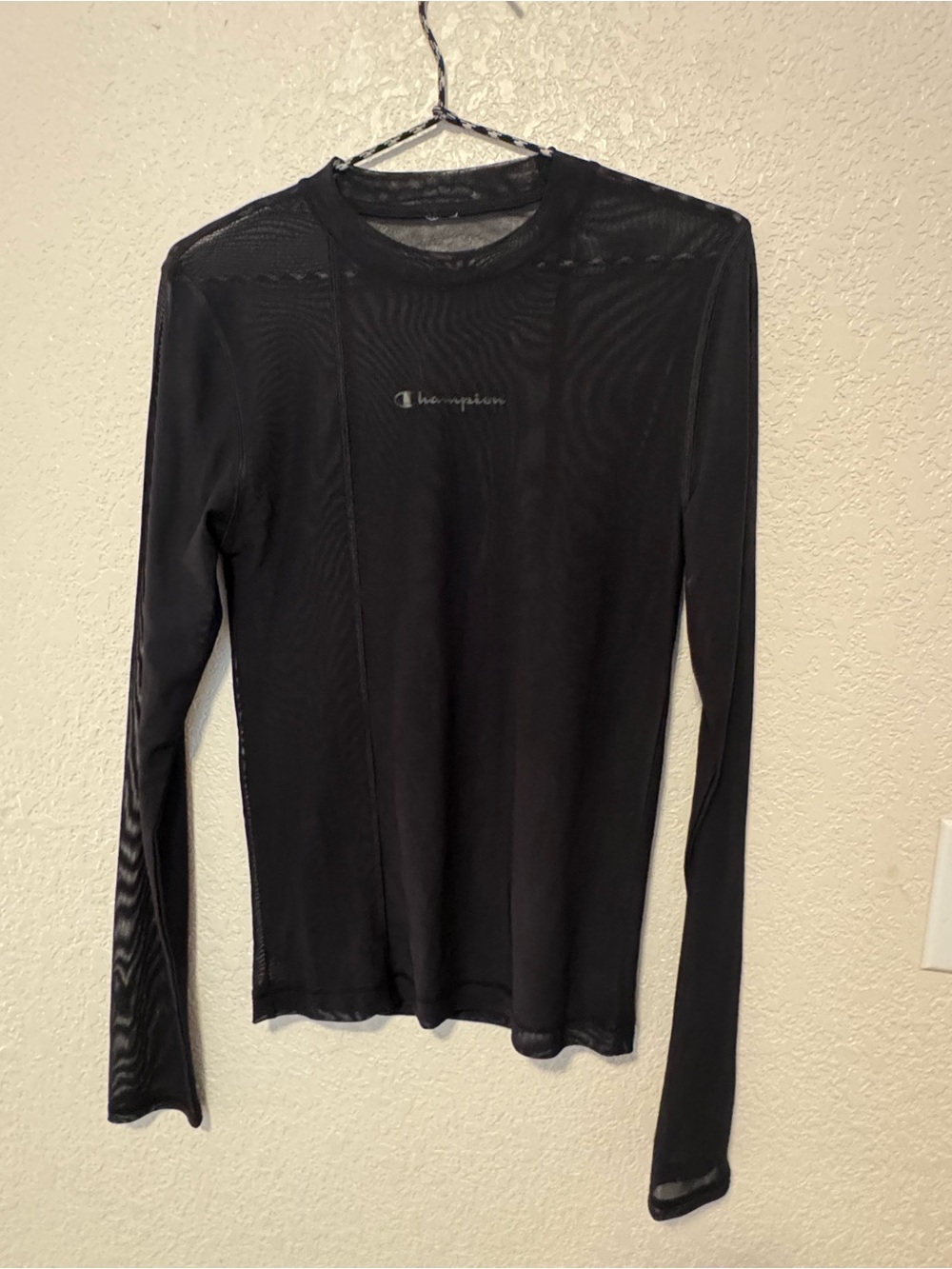 Champion Black Long-Sleeve Mesh Crewneck Top
